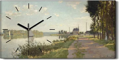 Produktbild von Wandbild Leinwand Bilder mit Uhr Geräuschlos 60x30 Die Promenade in Argenteuil - schwarze Hände
