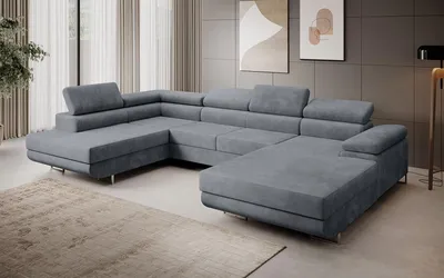 Produktbild von Ecksofa MARGO U- Form, moderne Couch mit Schlaffunktion, verstellbare Kopfstützen, zwei Bettkästen, große Polstercouch – Monolith 84