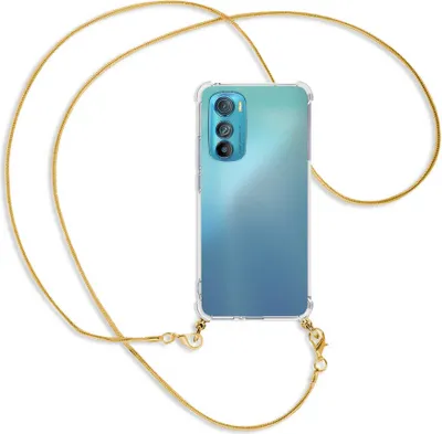 Produktbild von Handykette Backcover-Schutzhülle mit Band (Metall goldfarben) für Motorola Edge 30 5G - goldfarbene Kette Snake