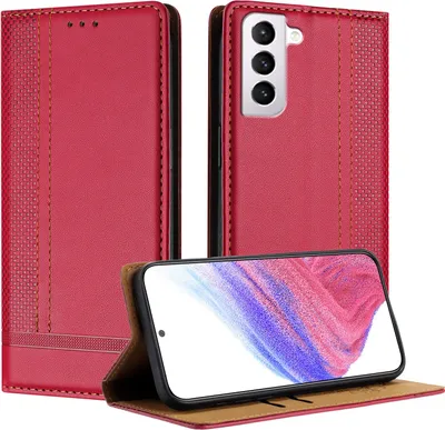 Image de Etui pour Samsung Galaxy S21 5G étui en cuir avec fonction stand rouge