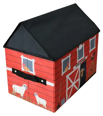 Produktbild von TE-Trend Stoff Spielhaus Spielbox Motiv Scheune Aufbewahrungsbox mit Deckel aufklappbar