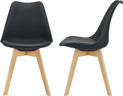 Image de Chaise de salle à manger 'Fläten' (lot de 2) Chaise rembourrée en similicuir noir