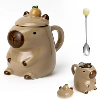 Capybara-Keramikbecher 450 ml mit Löffel, Tiermok