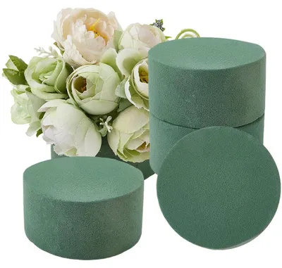 Image de Blocs d'éponge ronds - Lot de 4 pour fleurs fraîches et fleurs séchées - Ø 8,1 x 4,1 cm - Vert