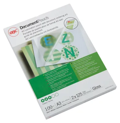 Produktbild von GBC Laminiertaschen f. Dokumente A3 2x125 Micron glänzend (100), Glänzend, A3, 305 mm, 0,25 mm, 430 mm, 100 Stück(e)