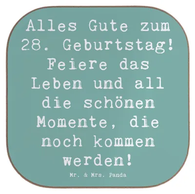 Produktbild von Mr. & Mrs. Panda Untersetzer für Gläser Spruch 28. Geburtstag - Meeresbrise - Geschenk, feiern, Geburtstagssprüche, gläseruntersetzer, Happy Birthday, Holzuntersetzer