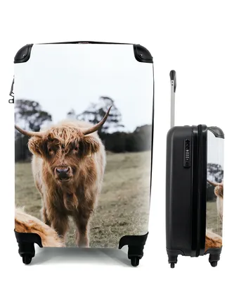 Produktbild von MuchoWow® Koffer Handgepäck Trolley Rollkoffer Kleine Reisekoffer mit 4 Rollen - Scottish Highlander - Nutztiere - Gras - Cabin Size < 55x40x23 cm & 55x40x20 cm - Fotokoffer - Kabinenkoffer - Boardgepäck - Reise-Box - Reisekoffer - Reisegepäck - Koffer mit Bild - Trolley für Kinder