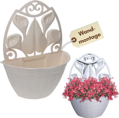 Produktbild von Blumentopf Wand Wandblumentopf Wandvase Weiß Blumentopf Wandmontage Pflanzen Wandhalterung Wandtopf für Draußen Blumentöpfe zum Aufhängen Wandgefäß Rattan Optik