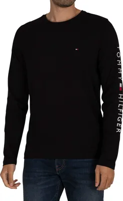 Produktbild von Tommy Hilfiger Herren Langarm-T-Shirt mit Logo, Schwarz M