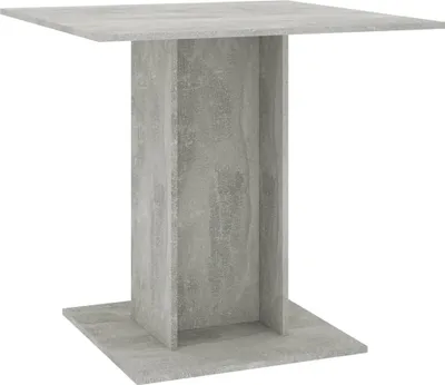 A square table with a concrete-like finish and a pedestal base, shown against a white background.