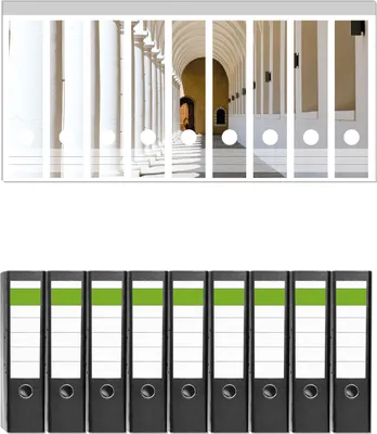 Produktbild von Wallario 9 Stück breite Ordner inkl. Klebeetiketten mit Motive Gewölbegang -  Set mit Rückenschildern / Ordnerrücken Stickern