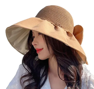 Produktbild von 54-60 cm Hutumfang, faltbarer Sonnenschutzhut für Damen, UV-Schutz, atmungsaktiv, hohl, Fischerhut