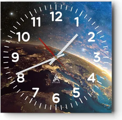 Produktbild von Wanduhr - Quadrat - Glasuhr - Kosmos Erde - 40x40cm - Schleichendes Uhrwerk - Lautlos - zum Aufhängen bereit - Dekoration Modern - Wanddekoration aus Glas - C4AC40x40-3809