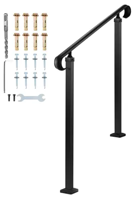 Produktbild von SucceBuy Handlauf für Außentreppen, höhenverstellbar, geeignet für 2–3 Stufen, Übergangshandlauf Kohlenstoffstahl mit Montagesatz, Außenhandlauf für Beton- oder Holztreppen, Veranda, mattschwarzes Design
