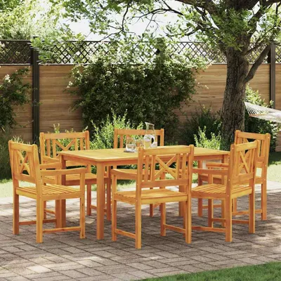 Image de Ensemble de jardin en bois d'acacia massif, couleur marron, comprenant 7 pièces