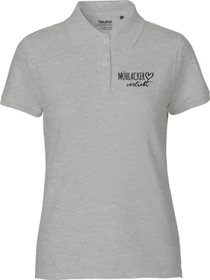 Produktbild von Huuraa Damen Polo Shirt Mühlacker verliebt XS Sport Grey Bio Baumwolle Fairtrade Poloshirt Geschenkidee