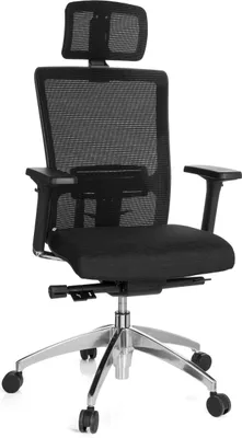 Produktbild von hjh OFFICE Profi Bürostuhl ASTRA LUX Ergonomischer Schreibtischstuhl mit Armlehnen (höhenverstellbar) Stoff / Netzstoff Schwarz Drehstuhl für Büro, Zuhause
