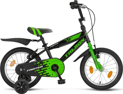 Produktbild von 16 Zoll Fahrrad TALSON Kinderfahrrad inkl. Kettenschutz, Stützräder und Zubehör Jungen Schwarz Grün