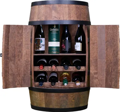 Produktbild von CREATIVE COOPER Weinfass Stehtisch mit Tür, Weinliegen und Regal- Alkoholschrank Flaschenregal - Holzfass - Fassmöbel - Wine Rack - Wineregal Holz - Weinbar - Fass bar mit Tür - Fassbar 80cm Wenge