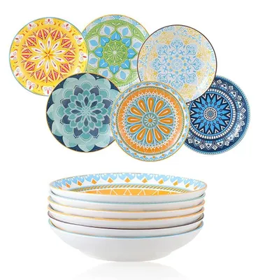 Obrázek produktu pro Omgoods – Sada 6 porcelánových talířů na těstoviny, vhodné do mikrovlnné trouby a myčky