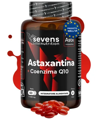 Immagine prodotto di Capsule di astaxantina con coenzima Q10 AstaPure da microalghe, 60 capsule molli – Sevens