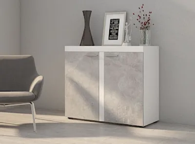 Produktbild von Kommode RUMBA 2D mit 2 Türen 98x82x41 Wohnzimmer Sideboard Beton/Weiß