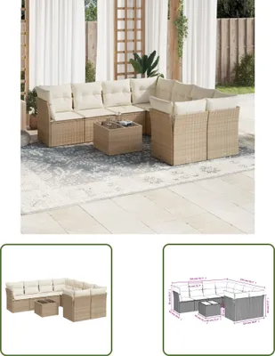Produktbild von The Living Store 9-tlg. Garten-Sofagarnitur mit Kissen Beige Poly Rattan