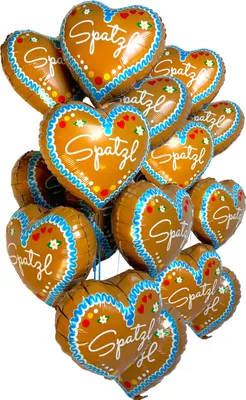 Produktbild von 10 Stück Heliumballon Folienballon "SPATZL" im Lebkuchenherz Design (45cm) Luftballon - Oktoberfest Geburtstag Bayern Party Volksfest