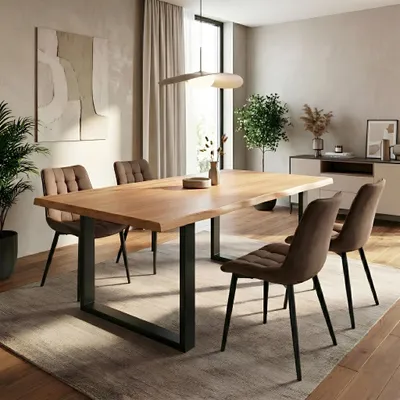 Esstisch Dublin aus Massivholz in Buche mit Metallbeine