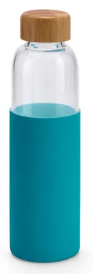 Produktbild von Wasserflasche - Glas - blaue Silikonhulle - 600 ml - BPA-frei