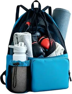 Immagine prodotto di Zaino in rete Gymtas - Borsa da piscina/sportiva - Articoli sportivi e da viaggio - Impermeabile e traspirante - 47x40 cm - Blu