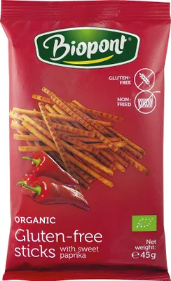 Zdjęcie produktu dla PALUSZKI PAPRYKOWE BEZGLUTENOWE45 g - BIOPONT