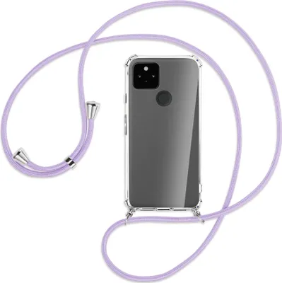 Produktbild von Handykette Backcover-Schutzhülle mit Band (Metall silberfarben) für Google Pixel 5a 5G  - violett