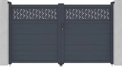 Produktbild von Aluminium halbperforiertes Drehtor mit Design L.305 x H.182 cm anthrazit BAZIO