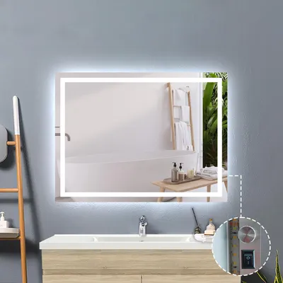 Produktbild von LED Badezimmerspiegel mit Knopfschalter Beschlagfrei Kaltweiß Dimmbar Speicherfunktion 80x60cm