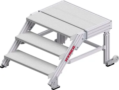 Zdjęcie produktu dla Podest schodowy Hymer z szeroką platformą i 2 kółkami, szerokość stopnia 800 mm, 3 stopnie