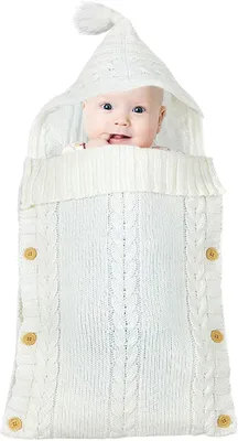 Produktbild von Neugeborenes Baby Gestrickt Wickeln Swaddle Decke Schlafsack für 0-12 Monat Baby weiß