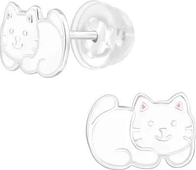 Produktbild von Kinder Ohrringe Ohrstecker 925 Sterling Silber mit weißer Katze