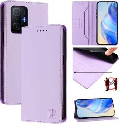 Obrázek produktu pro Kožené pouzdro pro Xiaomi 11T / 11T Pro, flipové pouzdro s přihrádkami na karty, peněženkou a stojánkem Fialový