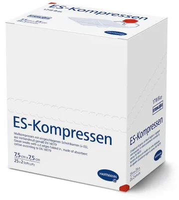Produktbild von Hartmann ES-Kompressen steril 7,5 cm x 7,5 cm, 8-fach, 25 x 2 Stück