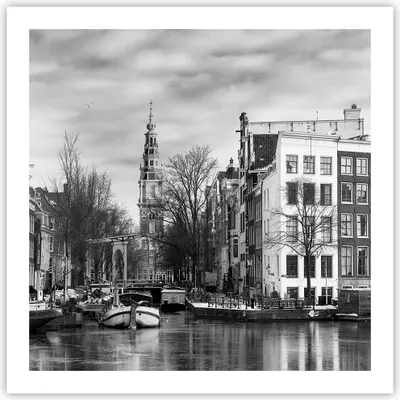 Produktbild von Poster - Poster ohne Rahmen - Schwarzweiß Amsterdam Boote - 60x60 cm - Wand Bild - Wanddeko - Wandbilder - Kunstposter - Wandposter - Bilder - Kunstdruck - Wanddekoration - Wandbild - P2XAC60x60-4436