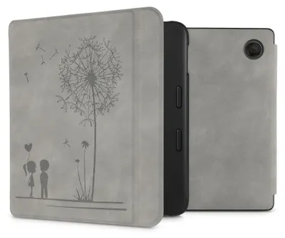 Produktbild von kwmobile Schutzhülle für Tolino Vision 6 Hülle - eReader Case aus Kunstleder mit Auto Sleep Funktion - Pusteblume Love mit Grau
