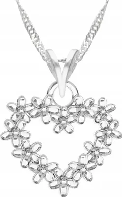 Image de Collier en argent coeur motif fleurs 925 argent sterling