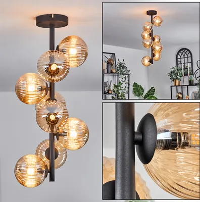 Produktbild von Isorella Deckenlampe aus Metall/Riffelglas in Schwarz/Bernsteinfarben