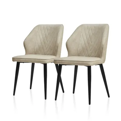 Produktbild von CLIPOP Esszimmerstuhl, 2er Set Retro-Polstersessel aus Kunstleder, Beige