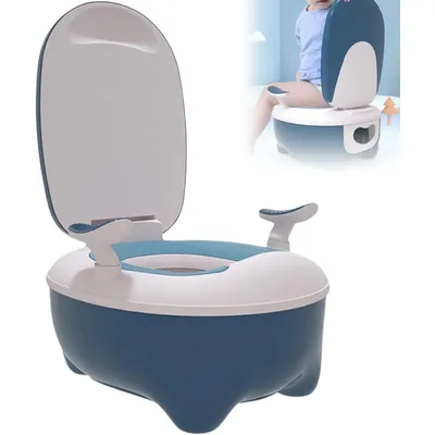 Produktbild von Kinder Töpfchentrainer mit weichem PVC-Sitz – Klassischer WC-Aufsatz für Jungen & Mädchen, bequemer Toilettentrainer in Dunkelblau für Kleinkinder