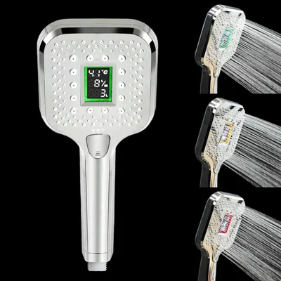 Obrázok produktu pre LED sprchová hlavica s indikátorom teploty, prietoku a spotreby vody, 3 režimy, napájanie na batérie