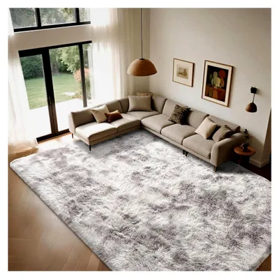 Produktbild von Teppich für Wohnzimmer und Schlafzimmer, waschbar und rutschfest, flauschig, geeignet für Kinderzimmer und Küche (Grau Weiß, 160x200 cm)