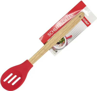 Produktbild von Schlitzlöffel aus Silikon mit Holzgriff 31 cm