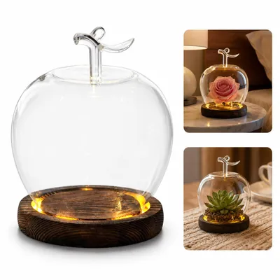 Produktbild von Glasabdeckung mit Sockel, beleuchtete Glas-Apfelhaube,transparente Apfel-Displayhaube für Puppen,Tonkunstwerke, Wohnraumdekoration sowie Sammlerstücke